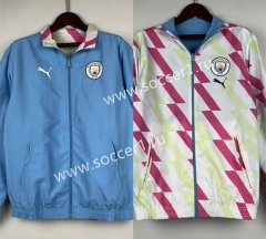 (S-3XL) 2024-2025 Manchester City Blue&White Reversible Trench Coats -0255