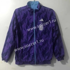 (S-3XL) 2024-2025 Argentina Three Stars Blue&Purple Reversible Trench Coat -0255