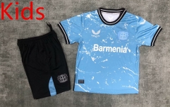 2024-2025 Bayer 04 Leverkusen Away Blue Kid/Youth Soccer Uniform-0499