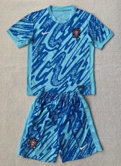 2024-25 Portugal Goalkeeper Lake Blue Soccer Uniform-AY
