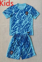 2024-25 Portugal Goalkeeper Lake Blue Kids/Youth Soccer Uniform-AY
