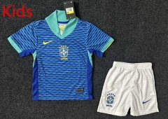 Retro Version 2002 Brazil Away Blue Kid/Youth Soccer Uniform-7809