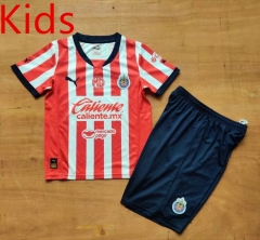 2024-2025 Deportivo Guadalajara Home Red&White Kid/Youth Soccer Unifrom-912