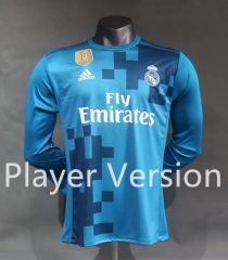 (S-3XL) Player Version 17-18 Retro Version Real Madrid 2nd Away Blue LS Thailand Soccer Jersey AAA-518