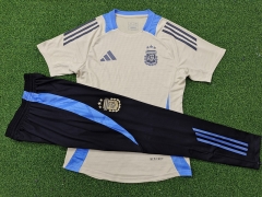 2024-2025 Argentina Khaki Short-Sleeved Thailand Training Soccer Tracksuit -9926
