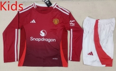 2024-2025 Manchester United Home Red LS Kids/Youth Soccer Uniform-507