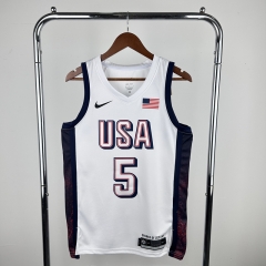 2024 Olympics USA White #5 NBA Jersey-311