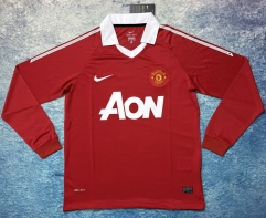 Retro Version 2010-2011 Manchester United Home Red LS Thailand Soccer Jersey AAA-6590