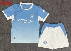 26-27 Correct Version Manchester City Home Light Blue Kid/Youth Soccer Uniform-2353
