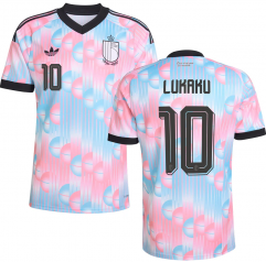 (S-4XL) 26-27 Belgium Away Pink&Bue #10 LUKAKU Thailand Soccer Jersey AAA