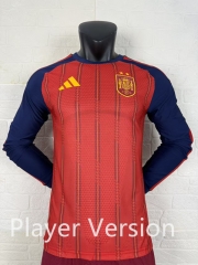 (S-4XL) Player Version 26-27 Spain Home Red LS Thailand Soccer Jersey AAA-2016 (S-4XL) Player Version 26-27 Spain Home Red LS Thailand Soccer Jersey AAA-2016