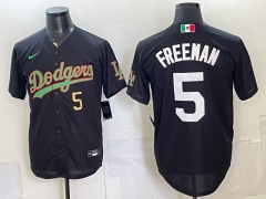 (Gold Front Number) Los Angeles Dodgers #5 Black MLB Jersey-0840