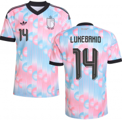 (S-4XL) 26-27 Belgium Away Pink&Bue #14 LUKEBAKIO Thailand Soccer Jersey AAA