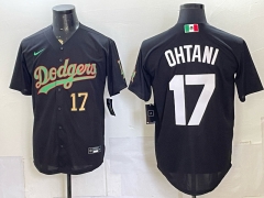 (Gold Front Number) Los Angeles Dodgers #17 Black MLB Jersey-0840