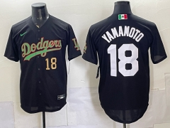 (Gold Front Number) Los Angeles Dodgers #18 Black MLB Jersey-0840