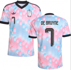 (S-4XL) 26-27 Belgium Away Pink&Bue #7 DE BRUYNE Thailand Soccer Jersey AAA