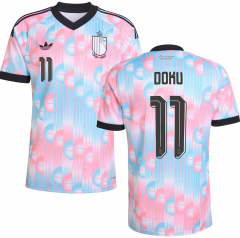 (S-4XL) 26-27 Belgium Away Pink&Bue #11 DOKU Thailand Soccer Jersey AAA