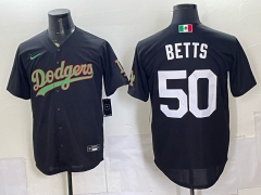 (No Front Number) Los Angeles Dodgers #50 Black MLB Jersey-0840