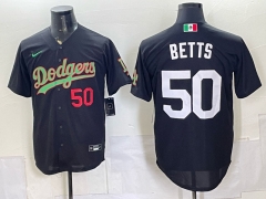 (Red Front Number) Los Angeles Dodgers #50 Black MLB Jersey-0840