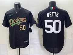 (Gold Front Number) Los Angeles Dodgers #50 Black MLB Jersey-0840