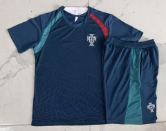 26-27 Portugal Navy Blue Short-Sleeved Thailand Soccer Tracksuit-815