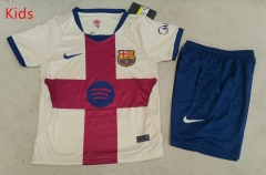 26-27 Correct Version Barcelona 3rd Away Beige&Red Kids/Youth Soccer Uniform-507 26-27 Correct Version Barcelona 3rd Away Beige&Red Kids/Youth Soccer Uniform-507