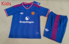 26-27 Correct Version Manchester United Away Blue Kids/Youth Soccer Uniform-507 26-27 Correct Version Manchester United Away Blue Kids/Youth Soccer Uniform-507