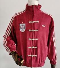 Spain Burgundy Chinese Tang Style Thailand Soccer Jacket-0255 Spain Burgundy Chinese Tang Style Thailand Soccer Jacket-0255